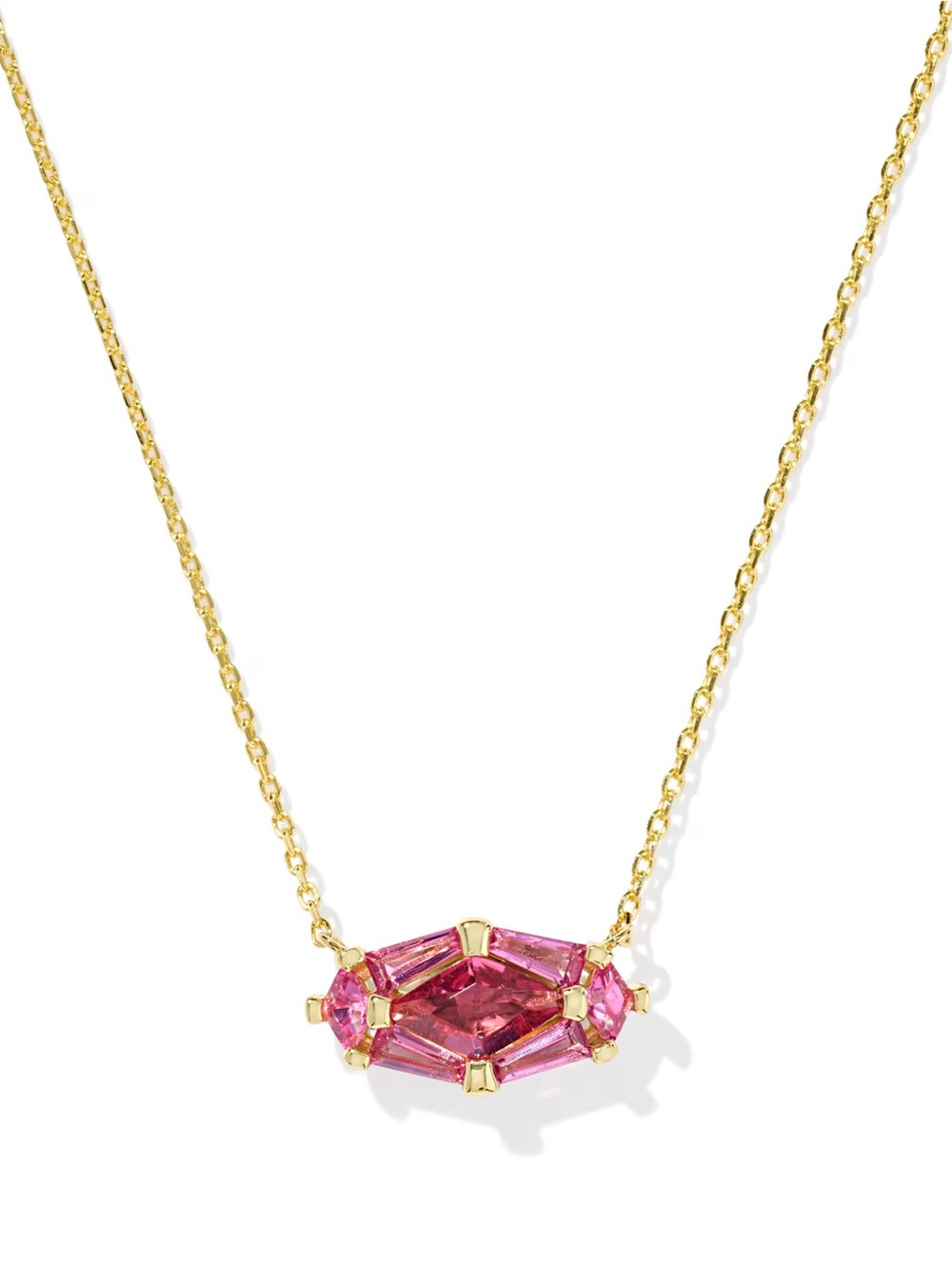 Kendra Scott Hot Pink Crystal Bar Pendant Necklace in Gold